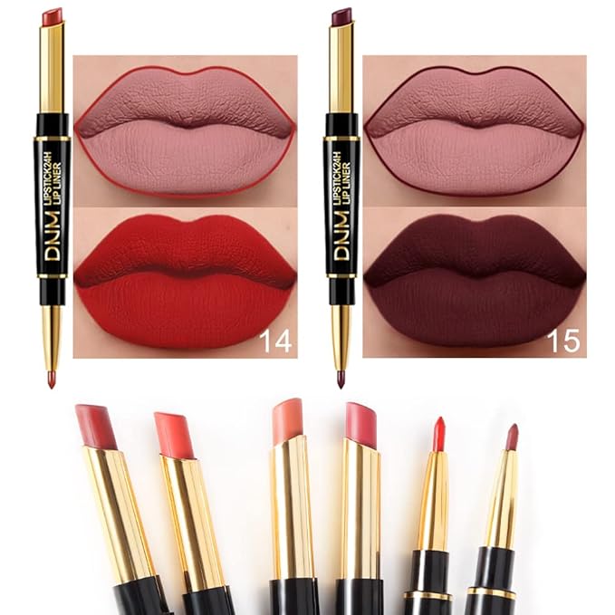 BINGBRUSH 6Pcs Matte Lipstick Set for Women, Double Ended Lipstick with Lip Liner, Mauve Ruby Deep Red Nude Lip Color Kit, Waterproof Long Lasting Non Transfer Velvet Finish Lip Makeup Gift Set