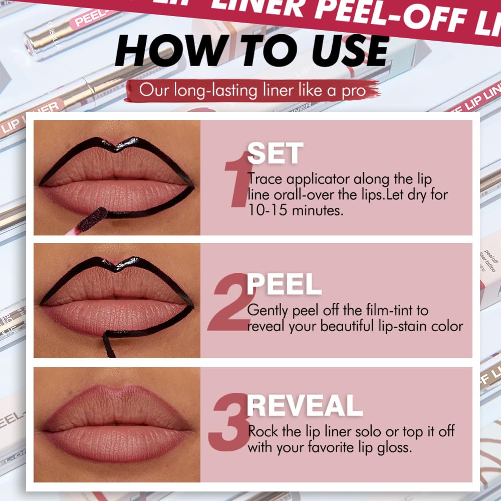 JUAAZIN Matte Lip Stain Peel Off Lip liner with Tweezer, Light Taupe Peel Off Lip Stain, Long Lasting Waterproof Lipstick Lip Gloss Tattoo, Transfer-proof for All Skin Types, 04#