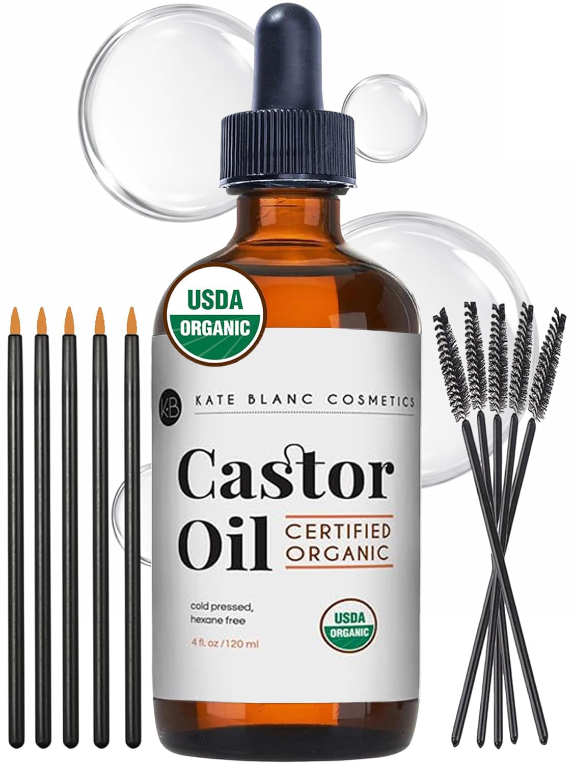 Kate Blanc Cosmetics Castor Oil Organic for Hair, Lashes, Face, Skin (2oz)