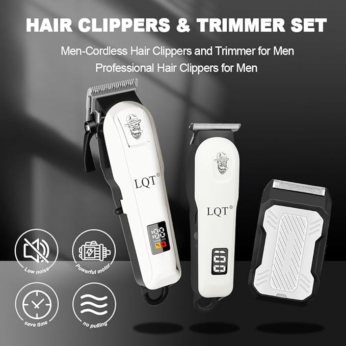 LQT Hair Clippers for Men, Professional Barber Clippers and Trimmer Set, Mens Cordless Clipper, 3 pcs setHair Cutting Kit for Men