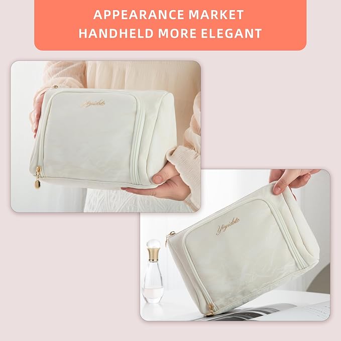 YIYIDSTO Cosmetic Bag Travel Makeup Bag Large Capacity Small Travel Zipper Pouch Makeup Organizer Bag for Women (White-2 Pack)