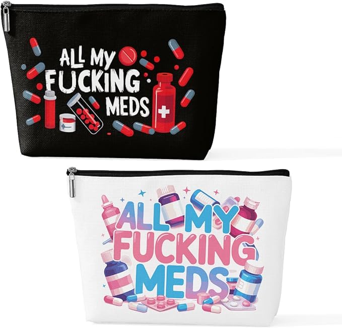 Wenboco 2 Pcs Medicine Makeup Bag, Large Capacity Travel Makeup Case Cosmetic Bags for Women, Portable Pouch Purse Travel Essentials Toiletries Accessories, Christmas Birthday Gifts for Women-1
