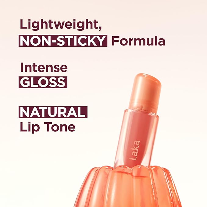 Laka Jelling Nude Gloss, 4.5g/0.15oz, Sheer Hydrating Lip Oil with No Stain, Non-Sticky, Nourishing Gloss for a Glowy Look, K-Beauty (#306 Angelring)