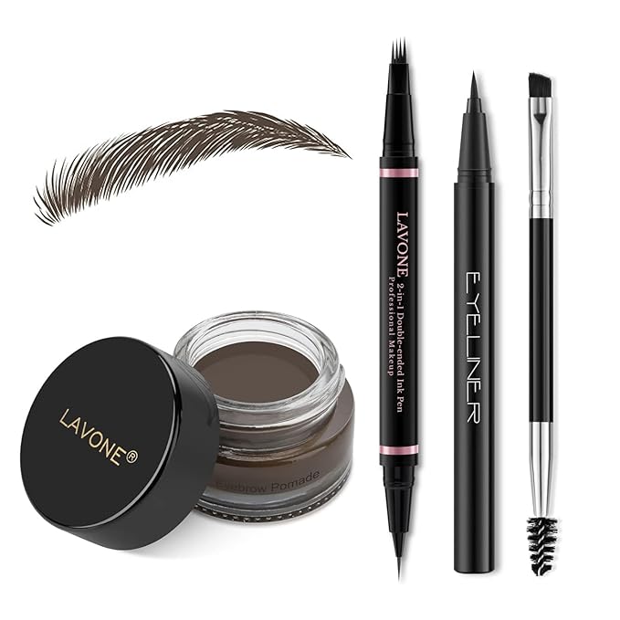 LAVONE Eyebrow Pen Kit,Waterproof Brow Pencil,Pomade,Eyeliner, Medium Brown