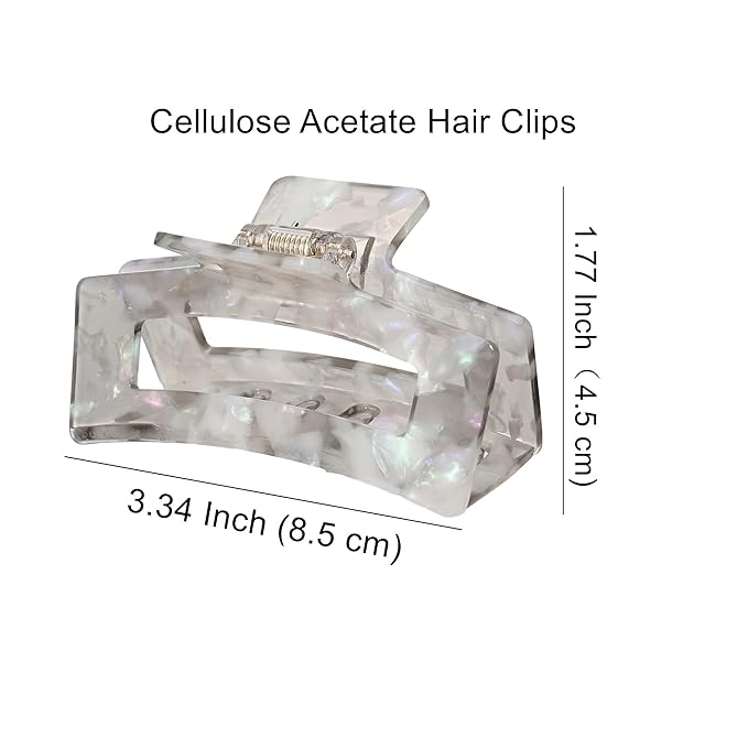 Textention Cellulose Acetate Hair Clips for Women, Rectangle Tortoise Shell Celluloid Strong Hold Claw Clips for Thin Thick Hair, Barrette Jaw Clamp Styling Accessories for Ladies Mother (2 Pack)