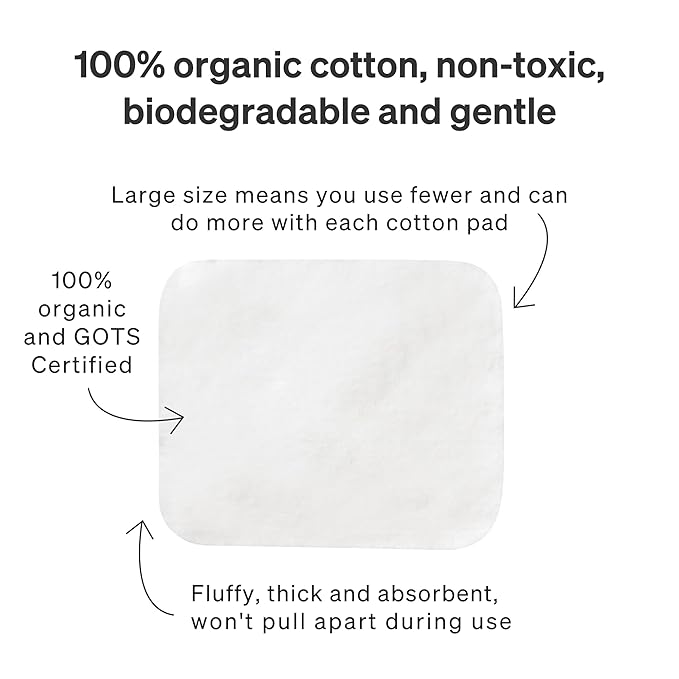 Baby Cotton Pads by LoveNoobs, 360 Ct Organic Cotton Squares, XL Lint-Free