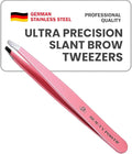 Beauty Power Tweezers for Women Facial Hair: Ultra Precision Tweezers for Women & Men, Sharp Slant Tweezer for Eyebrows, Ingrown Hair Removal. Professional Plucker, German Stainless Steel (Pink)