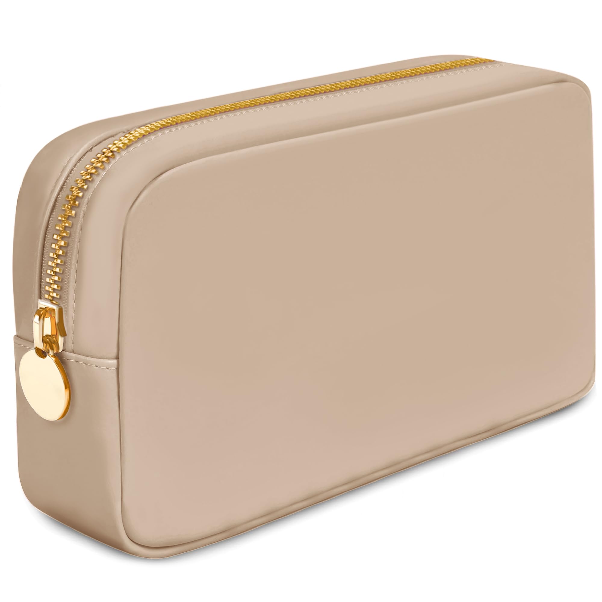 Dancour Small Zipper Pouch, Beige, 9.5in x 2in x 5in, Water Resistant, Nylon Material, Single Pocket, Perfect for Makeup, Toiletries, and Accessories