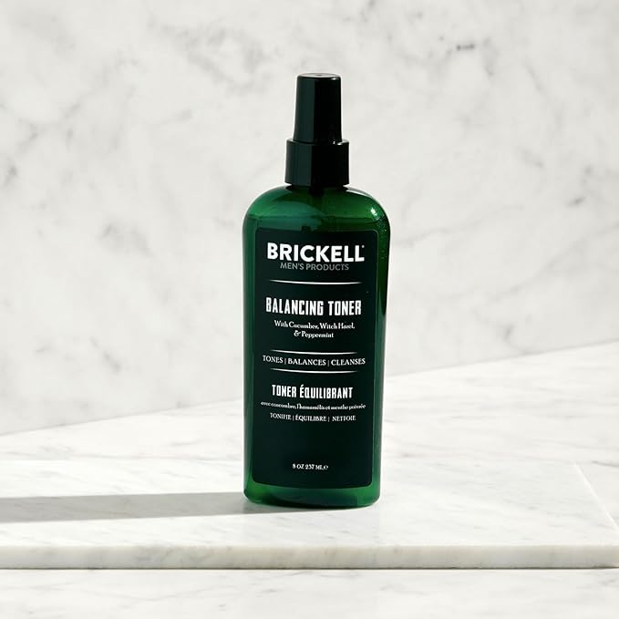Brickell Men's Balancing Toner for Men, Alcohol-Free Mint Facial Toner with Witch Hazel, Aloe, and Cucumber, 8 Ounce, Scented