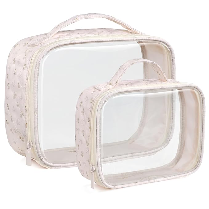 PACKISM Clear Makeup Bag - TSA Approved Toiletry Bag, 2 Pink Ditsy Floral
