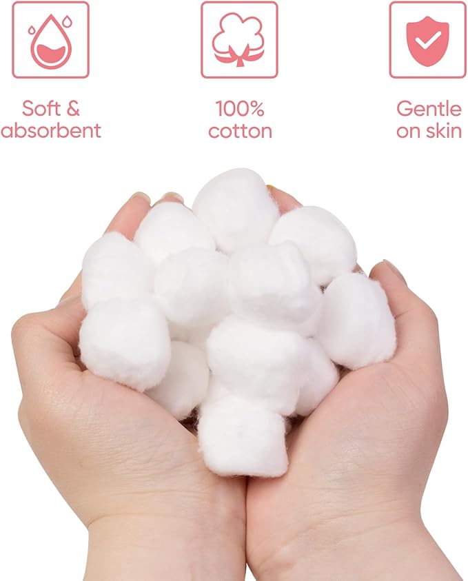 Icotle 100% Pure Cotton Balls, Large Size, Soft and Absorbent for Make-Up, Nail Polish Removal, Pet Care, Applying Lotion or Powder and First-Aid for Everyday Household Use, 100 Count