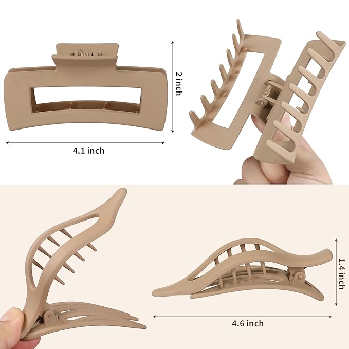 CHANDAT Hair Clips for Women 4.3 Inch Large Hair Claw Clips 8 pcs Square Claw Clips & Flat Hair Clips for Thick or Thin Hair French Concord Hair Barrettes Alligator Hair Accessories for Women (Basic)