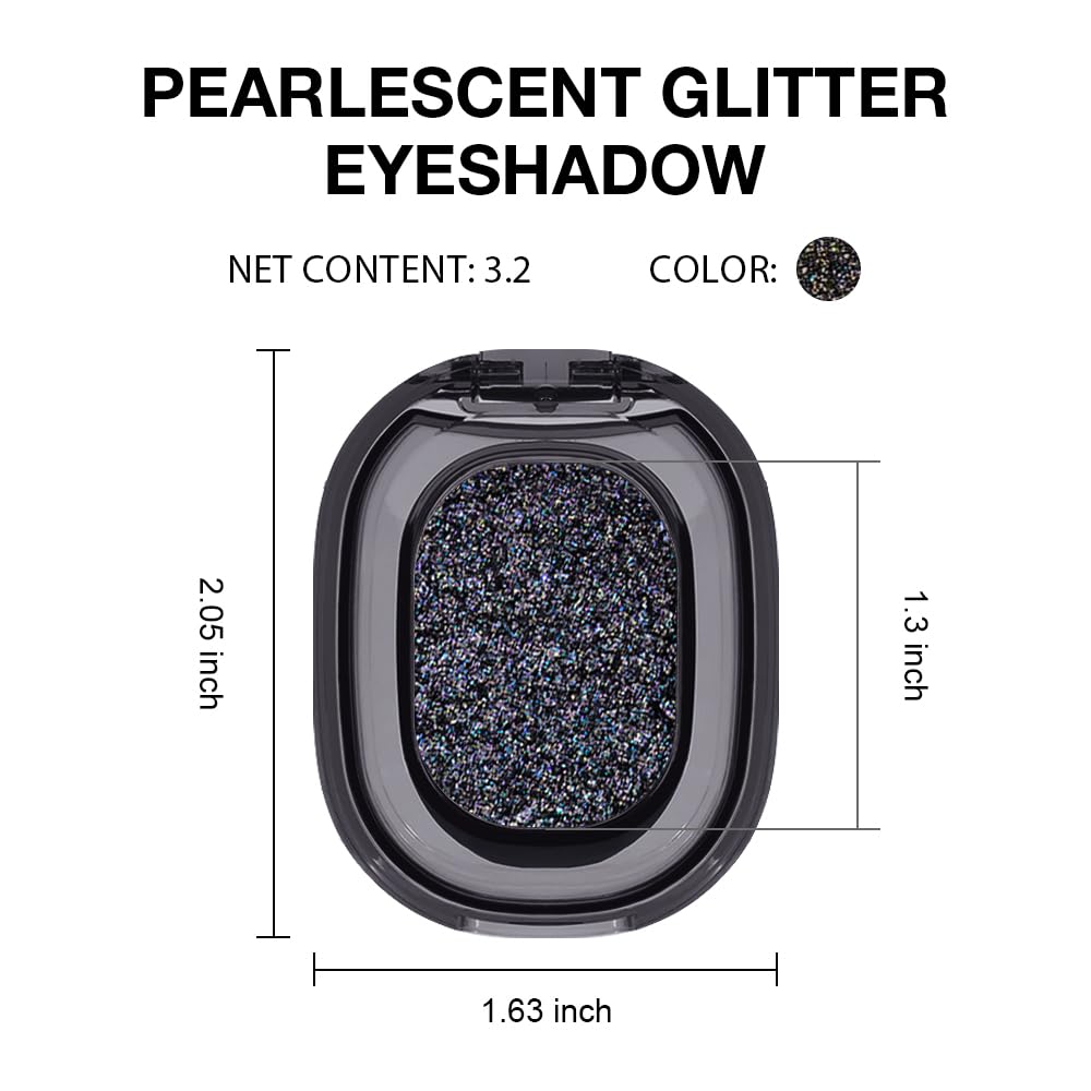 FeiCuiYun Black Glitter Eyeshadow Palette Makeup for Women, Glitter Shimmer Metallic Holographic Iridescent Single Monochrome Eyeshadow Halloween Birthday Party Wear Makeup, Sombras Crema Para Ojos