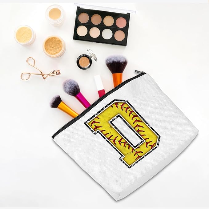 Softball Gifts Initial D Makeup Bag Softball Gifts for Team Cosmetic Bag