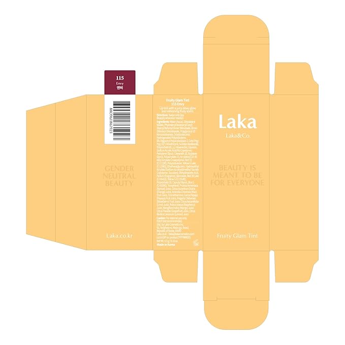 Laka Fruity Glam Tint | Glowing Korean Lip Tint with Hydrating Lightweight Texture | Buildable Color, Non-Sticky High Shine Gloss | K-Beauty Korean Makeup | #115 Envy, 0.15oz