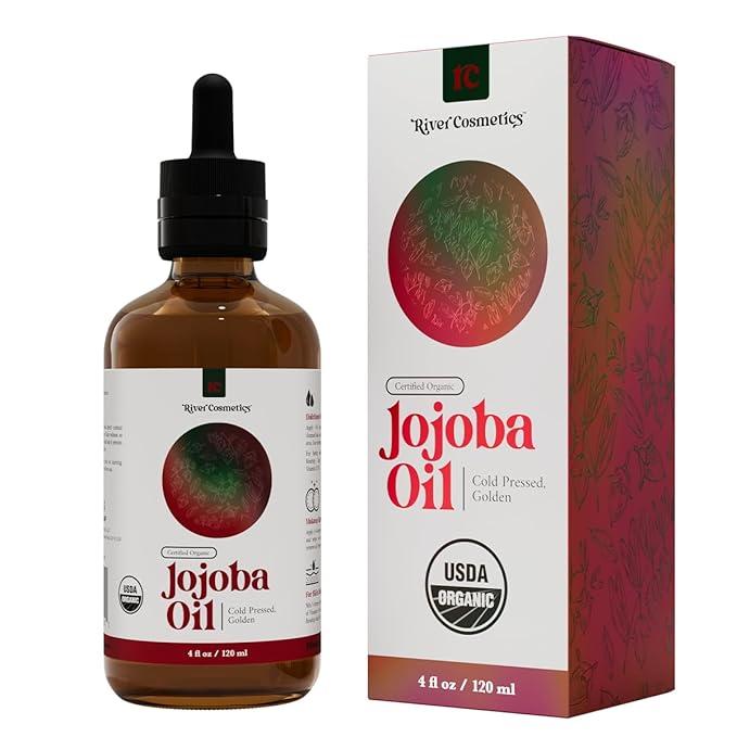 River Cosmetics Organic Jojoba Oil, Cold Pressed Jojoba Oil for Face, Skin Care, and Hair Care, USDA Certified Organic 100% Pure, Hexane Free, 4 Fl Oz.