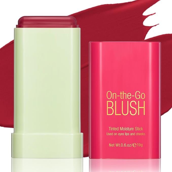BEFIVECOK Blush Stick for Cheeks - Cream Makeup Blush Wand, Solid Moisturizer Stick for Cheeks Tint, Natural Blendable Waterproof Korean Matte Long-Lasting Smooth Blushes (#02 Hot Red)