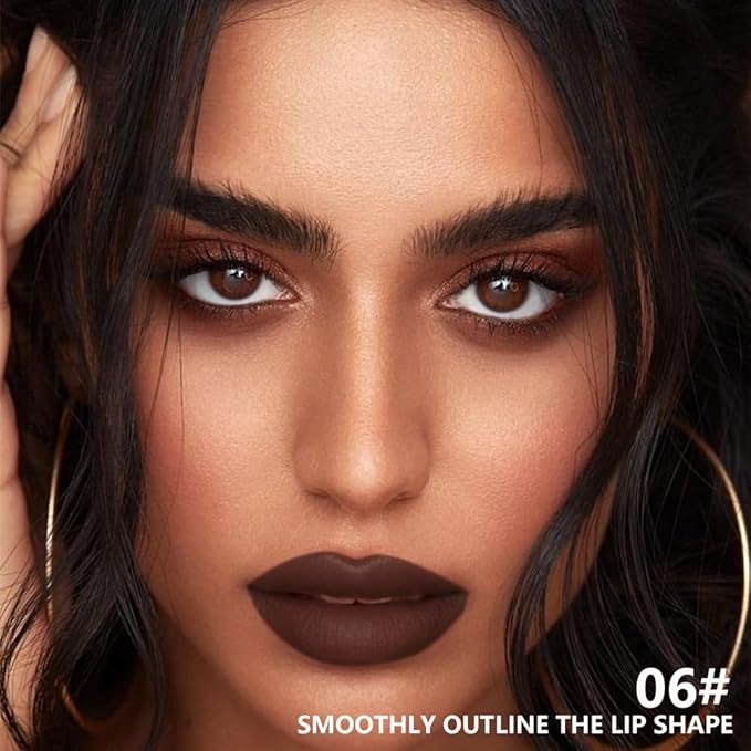 QIDSTERS Matte Lipstick Crayon for Women, Dark Brown 24 Hour Lipstick Lip Liner Pencil, Neutral Lip Stick Lipliner Long Lasting Waterproof Smudge Proof, Vegan & Cruelty-Free, 06