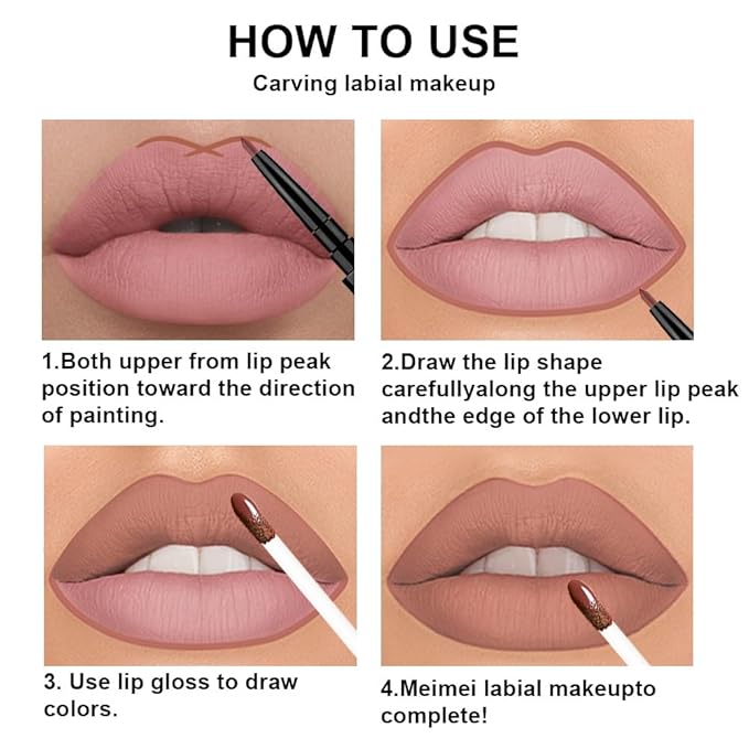 IATMOMOD 3Pcs 2 in 1 Pale Neutral True Nude Matte Lip Liner and Liquid Lipstick Stain Makeup Set for women, Long Lasting Smudge Proof Lip Tint Matte Finish Lip Gloss for All-Day Color Hold, Set30