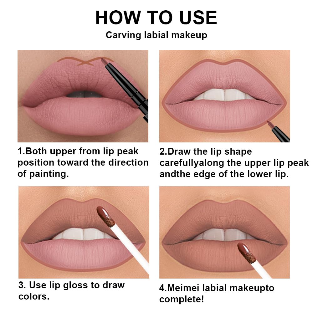 IATMOMOD 3Pcs 2 in 1 Pale Neutral True Nude Matte Lip Liner and Liquid Lipstick Stain Makeup Set for women, Long Lasting Smudge Proof Lip Tint Matte Finish Lip Gloss for All-Day Color Hold, Set30