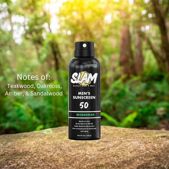 SLAM WoodsMan & BeachMan Bundle - Men's Scented Sunscreen, Sunscreen Spray, Water Resistant, Paraben Free, Broad Spectrum UVA/UVB (Large, 50, Sun Protection Factor (SPF))