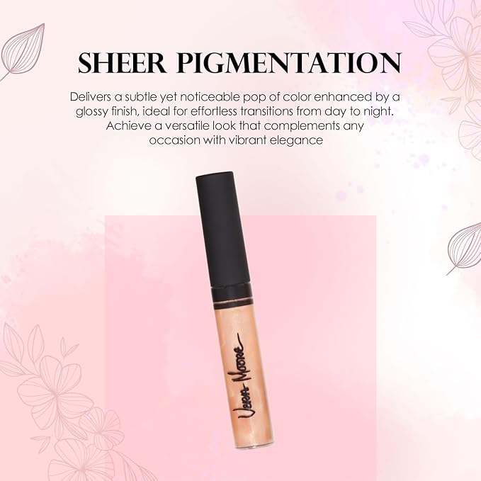 VERA MOORE COSMETICS AND SKIN CARE Lip Gloss, Moisturizing Lip Color with Shimmer for Long Lasting Shine, Lightweight Lip Stain, Non-Sticky Lip Gloss with Aloe Vera, W/Vitamin C, E (Naked Innocense)