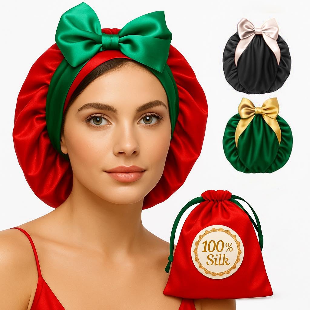 100% Mulberry Silk Bonnet for Sleeping Women with Wonder Loop Tie – No-Slip Silk Sleep Cap, Reversible Silk Hair Wrap for Sleeping for Curly, Long Hair & Waves - Mothers Day Gift for Wife & Mom