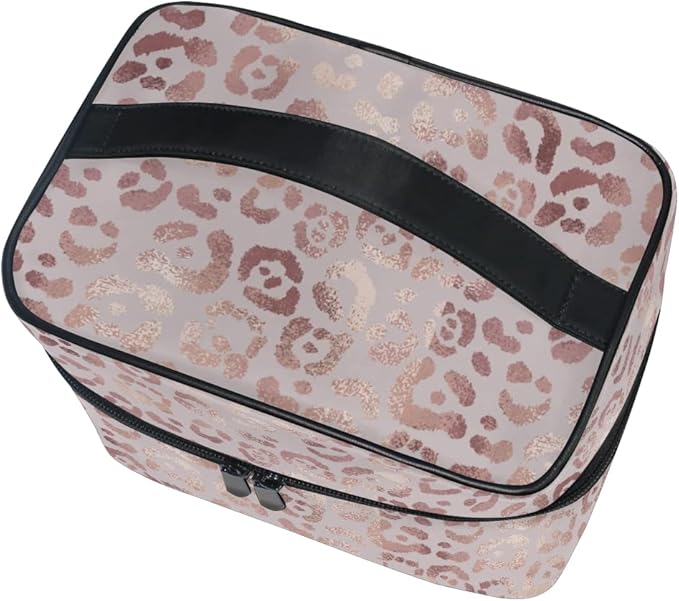 MNSRUU Makeup Bag, Rose Gold Leopard Travel Makeup Organizer Bag Cosmetic Cases Toiletry Bags for Girl Women Ladies