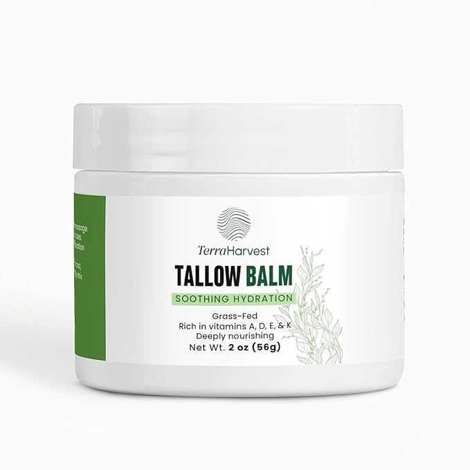 TERRAHARVEST Tallow Balm Soothing Hydration – Grass-Fed Beef Tallow Moisturizer with Olive & Jojoba Oil – Chemical-Free, Vitamin-Enriched Skincare with Essential Oil Aromatherapy – 2 oz