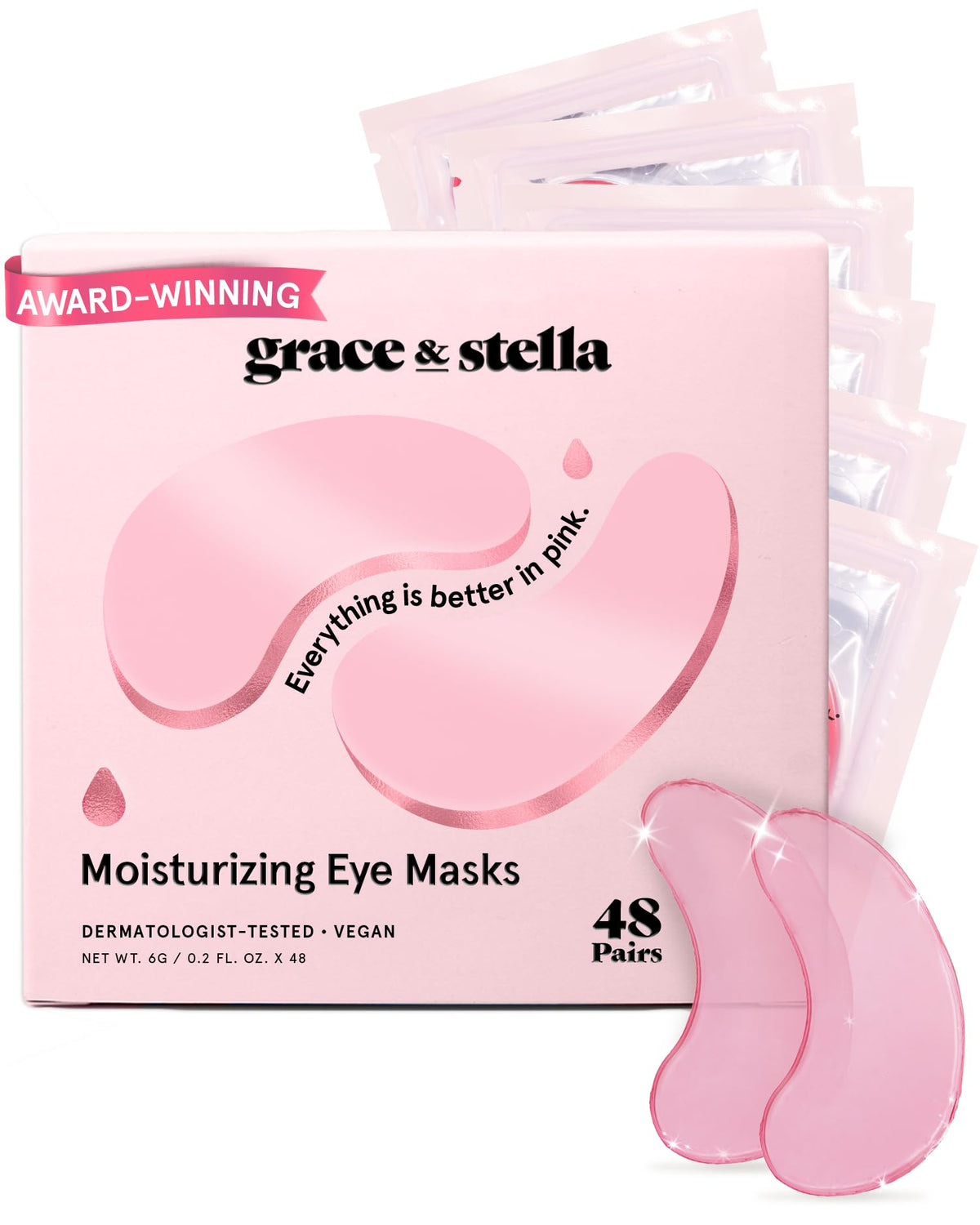grace & stella Under Eye Mask - Reduce Dark Circles, Puffy Eyes, Undereye Bags, Wrinkles - Gel Under Eye Patches, Bulk Gifts for Women - Vegan Cruelty-Free Self Care (72 Pairs, Gold, Pink, & Blue)