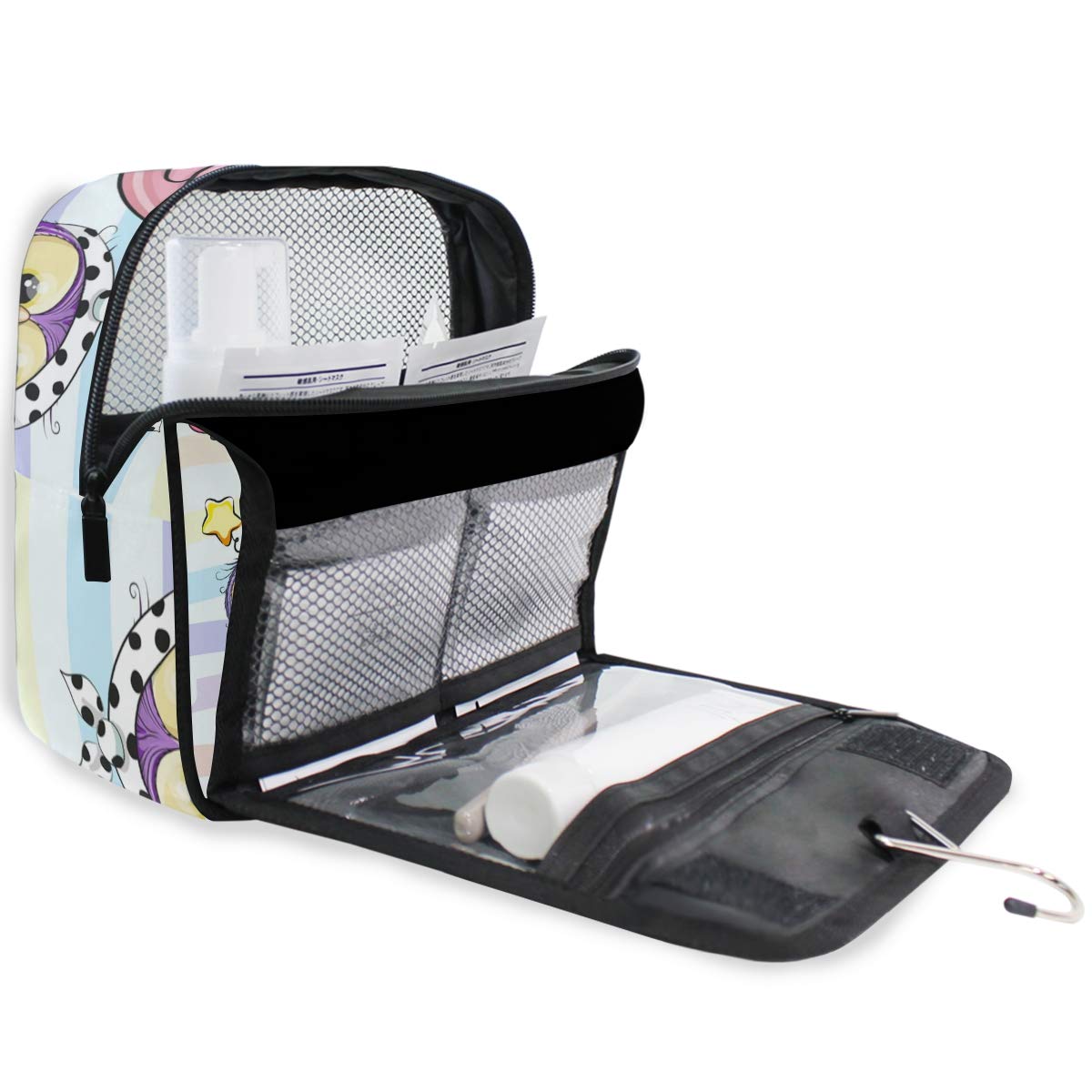 senya Hanging Travel Toiletry Bag Cute Cartoon Pink Flamingo And Five Owls Kit Makeup Case Cosmetics Organizer for Men Women