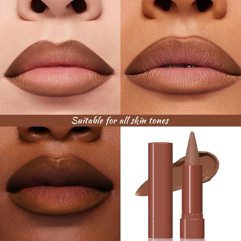 JUAAZIN Warm Brown Gradient Matte Lip Liner Pencil Crayon for Women - Waterproof Smudge-Proof Kissproof Long-Wear Lip Pencil, Flawless Contour Ombre Effect Lip Crayon, Creamy Pigmented Lip Liner 01#