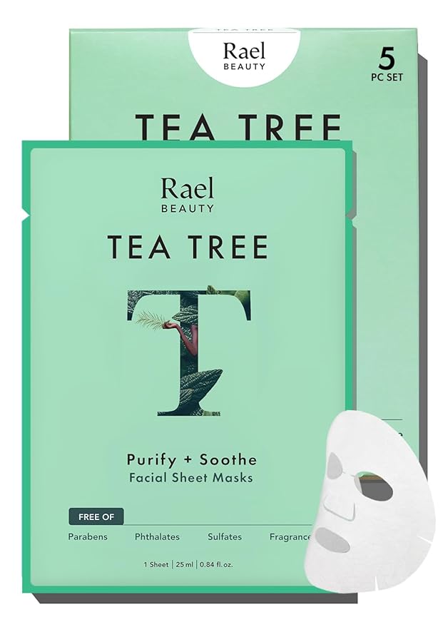 Rael Bamboo Face Sheet Masks, Daily Hydration Skincare (Tea Tree, 5 Ct)
