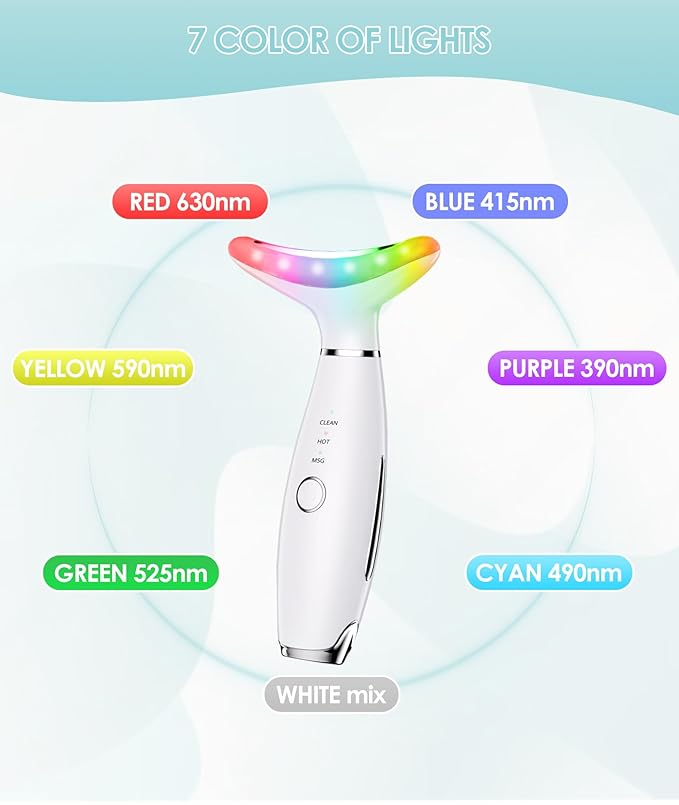 Jobazok 7 Color Neck Face Massager - Facial Massager Tool for Skin Care at Home, Vibrating Face Massager with Thermals, Galvanic Machines White