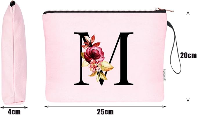 Vavabox A-Z Personalized Makeup Bag, Birthday Gifts for Women Mom, Gifts for Best Friend, Bride Bridesmaid Cosmetic bag (M, 06-Pink)