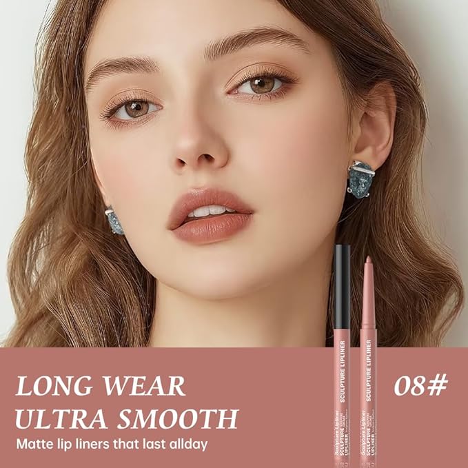 K08 Hxssll 12 Colors Matte Lip Liner Pencil – Long Lasting Waterproof Lip Liner, Smudge Proof Transfer Proof Lip Pencil, High Pigment Lip Makeup for Defining & Filling Lips (08#, 1PCS)