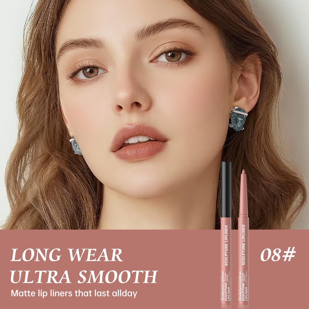 K08 Hxssll 12 Colors Matte Lip Liner Pencil – Long Lasting Waterproof Lip Liner, Smudge Proof Transfer Proof Lip Pencil, High Pigment Lip Makeup for Defining & Filling Lips (08#, 1PCS)
