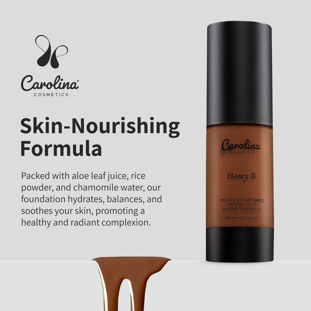 Carolina Cosmetics - Foundation in Honey B Shade Plant-Based - Hydrating, Pore-Minimizing & Buildable Coverage - Vegan, Non-GMO, Paraben-Free - 1oz