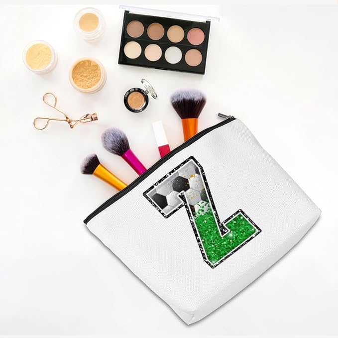 CQM Soccer Gifts Initial Makeup Bag Soccer Girl Gifts Cosmetic Bag Letter Z