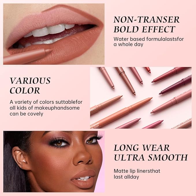 Hxssll 12 Colors Matte Lip Liner Pencil – Long Lasting Waterproof Lip Liner, Smudge Proof Transfer Proof Lip Pencil, High Pigment Lip Makeup for Defining & Filling Lips (02#, 1PCS)