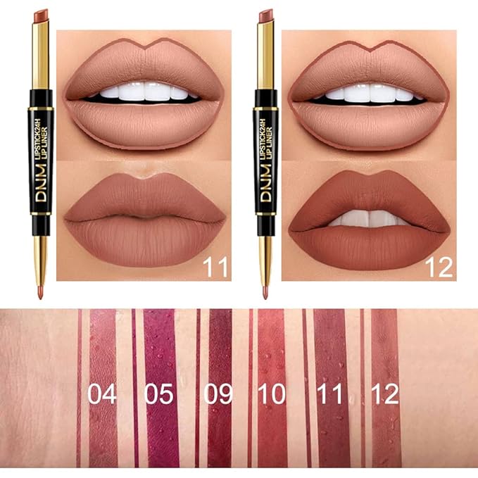 evpct 6Pcs Lip Liner and Lipstick Combo Set, 2-in-1 Waterproof Lipstick and 24H Lip liner Set for Women, Antique Rose Chestnut Nude Dark Brown Matte Lipsticks Pen with Lip Liner Set Long Lasting 24