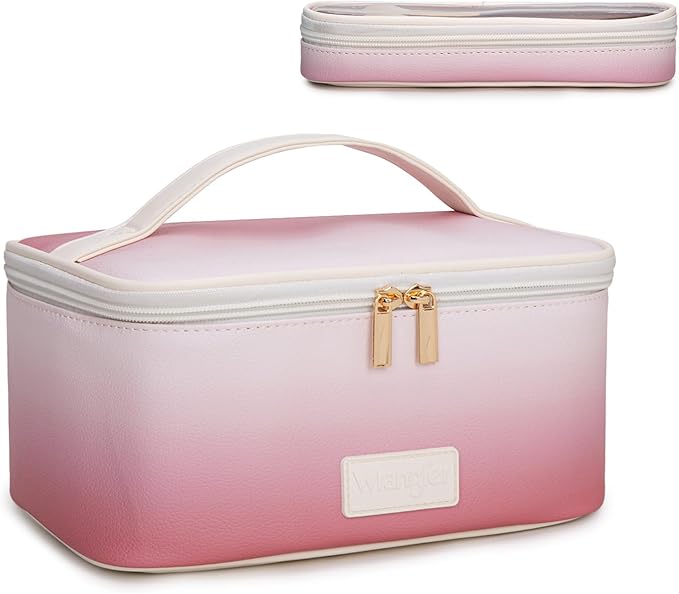 Wrangler Travel Makeup Bag 2pcs Set Cosmetic Bag with Makeup Brush Holder