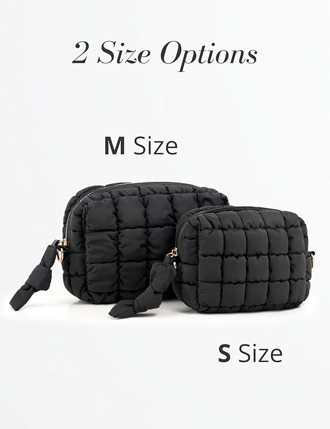 Yarnic Quilted Makeup Bag Cosmetic Bag, Travel Toiletry Bag for Women, Cute Makeup Bag Organizer Puffer Makeup Pouch (S, Hot Pink)