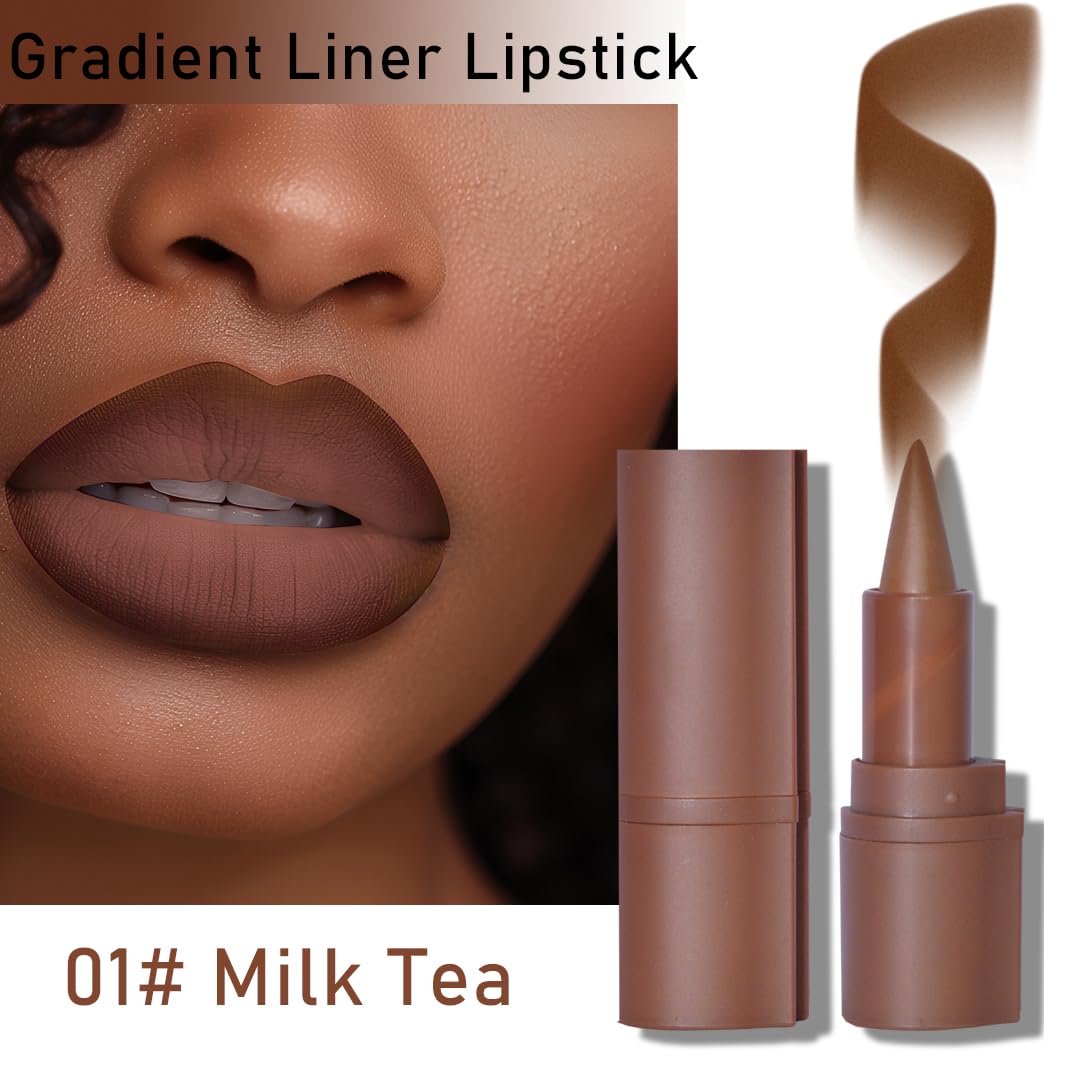 BAISEN DIARY 2Pcs 2-in-1 Gradient Lip Liner and Lipstick Lip Combo Set - Achieve Flawless Contour and Gradual Ombre Effect with Easy-to-Use Crayon Form and Cone Tip (2Pcs 01# Milk Tea)