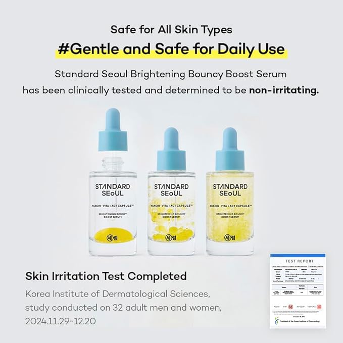 STANDARD SEOUL Brightening Bouncy Boost Serum – Radiance-Boosting K-Beauty Serum with Niacinamide, Vitamin C Blend, Lightweight Dual-Phase Glow Formula (30ml)