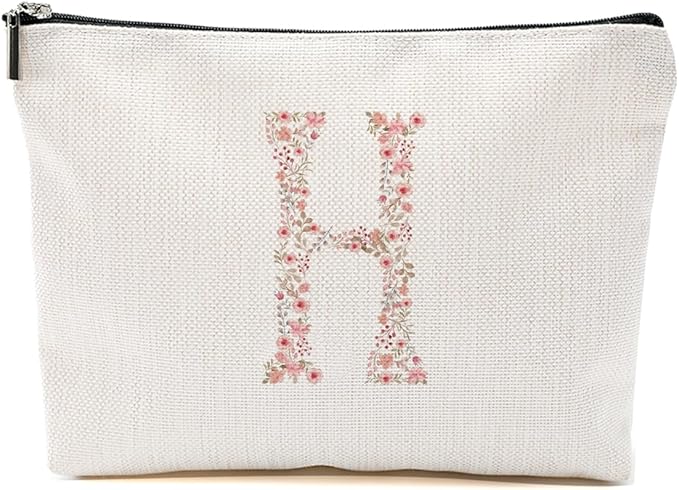 CSHVJ Initial Makeup Bag Floral H Personalized Cosmetic Bag Monogrammed Gifts for Women Girls Bride Mom Monogram Zipper Pouch for Teacher Appreciation Mothers Day Birthday Wedding Bridal Shower Gifts
