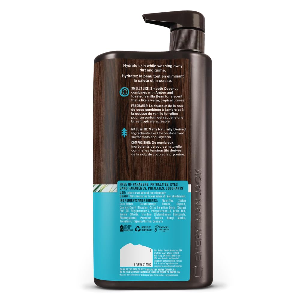 Every Man Jack Hydrating Body Wash for Men, Coconut Driftwood, Value 2pk