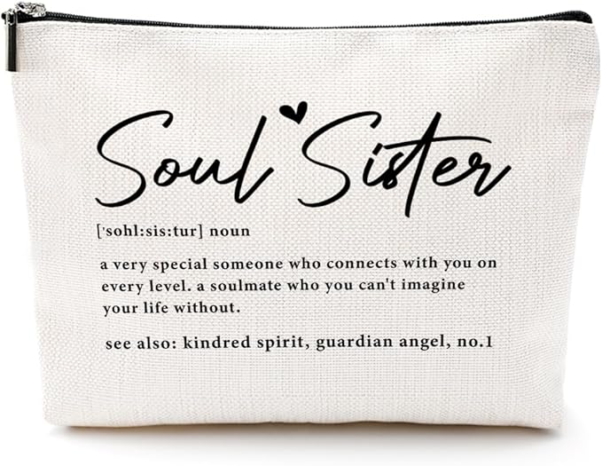 CQM Soul Sister Gifts for Women Makeup Bag Best Friend Birthday Gifts Sister Gifts Cosmetic Bag Friendship Gifts Bestie Gifts for Women Girls Cousin Travel Toiletry Bag Christmas Graduation Gifts