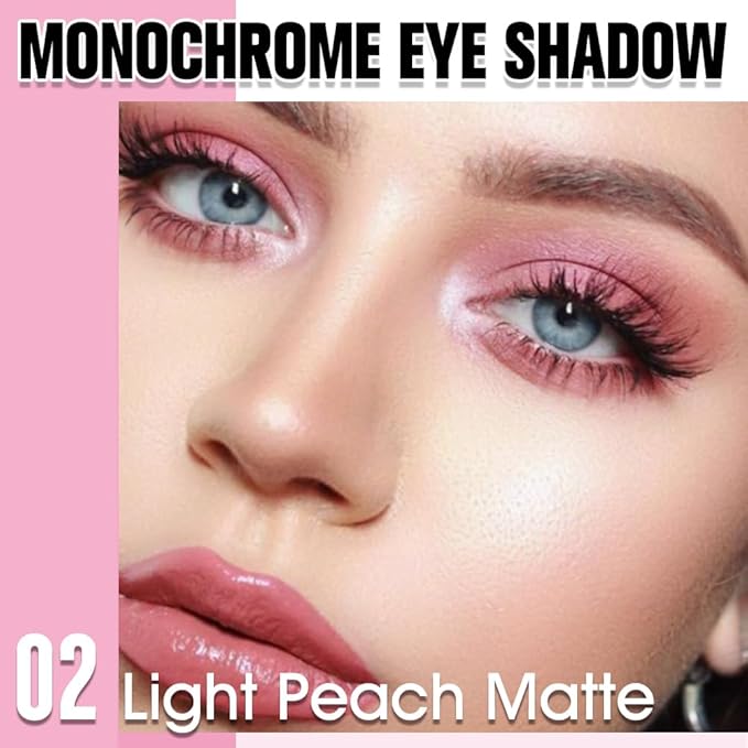 QIDSTERS Light Peach Matte Single Eyeshadow, Lightweight Blendable Mini Eye Shadow for Older Women, Monochrome Eyeshadow Palette Makeup Pigmented Waterproof, Vegan & Cruelty-Free, 02