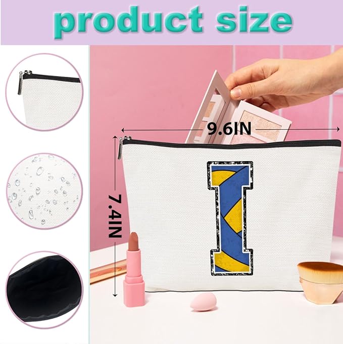 CQM Volleyball Gifts Initial Makeup Bag Monogrammed Cosmetic Bag Letter I Zipper Pouch Volleyball Accessories for Girls Women Player Friend Stuff Graduation Birthday Gifts